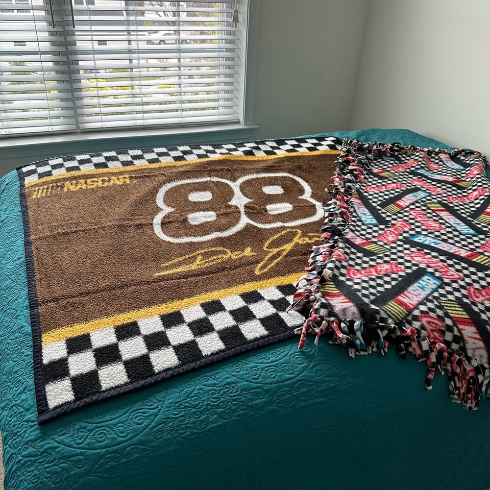 Set of 2 NASCAR Blankets (Dale Jr. Brown and Black/Red NASCAR/Coke Blanket)